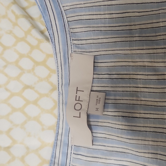 LOFT Blue and White Ruffled Peplum Blouse, Size Medium - Picture 5 of 8